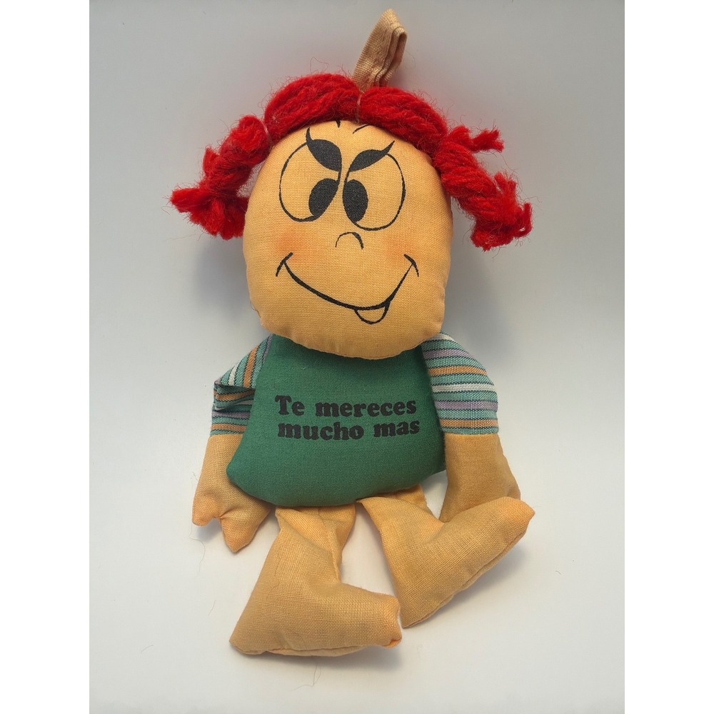 Vintage Te Mereces Mucho Mas Plush Doll Red Yarn Hair Spanish Novelty Toy 6"